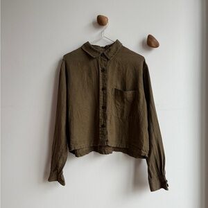 Everlane cropped linen button-up shirt